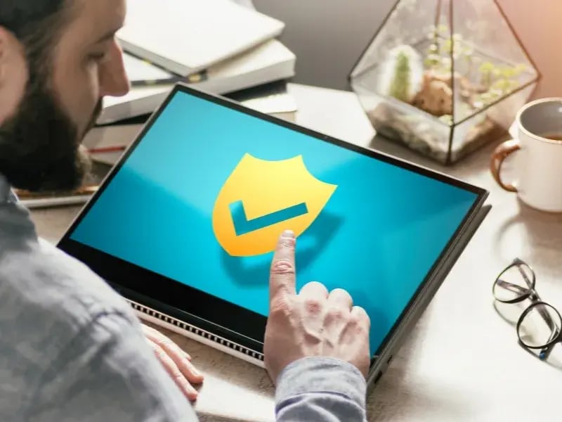 Cybersecurity shield icon representing a strong firewall.